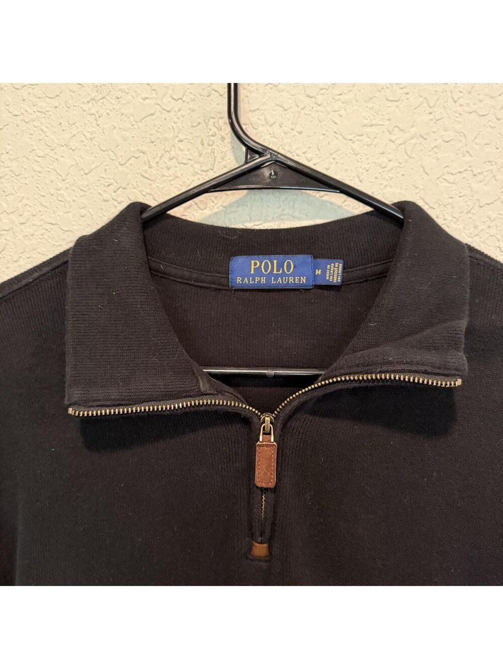 Vintage 00s Polo Ralph Lauren Sweater Mens Medium Black Logo Preppy 1/4 Zip‎ - Picture 6 of 6